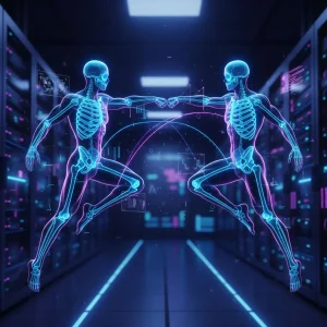 Ilustrasi teknologi transfer gerakan AI untuk produksi video
